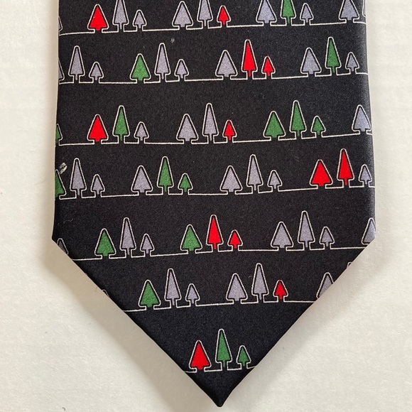Christmas Trees Silk Men’s Tie - black green red silver - Picture 3 of 7